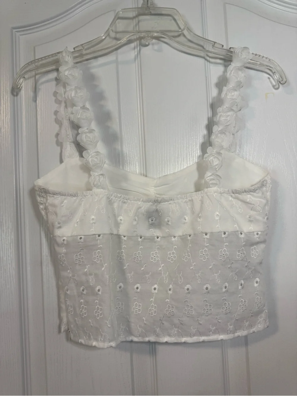 Princess Polly White Eyelet Floral-Strap Cropped Camisole